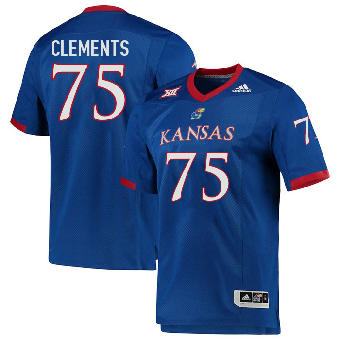 Men #75 Calvin Clements Kansas Jayhawks College Football Jerseys Stitched Sale-Royal